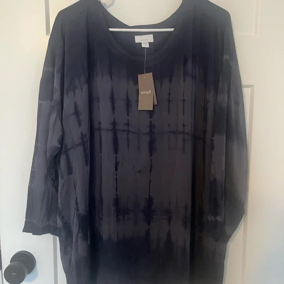 Pure Jill J Jill Top Elbow Sleeve Boatneck Tunic Blue Tie Dye Blouse L Tall NWT - Picture 1 of 12
